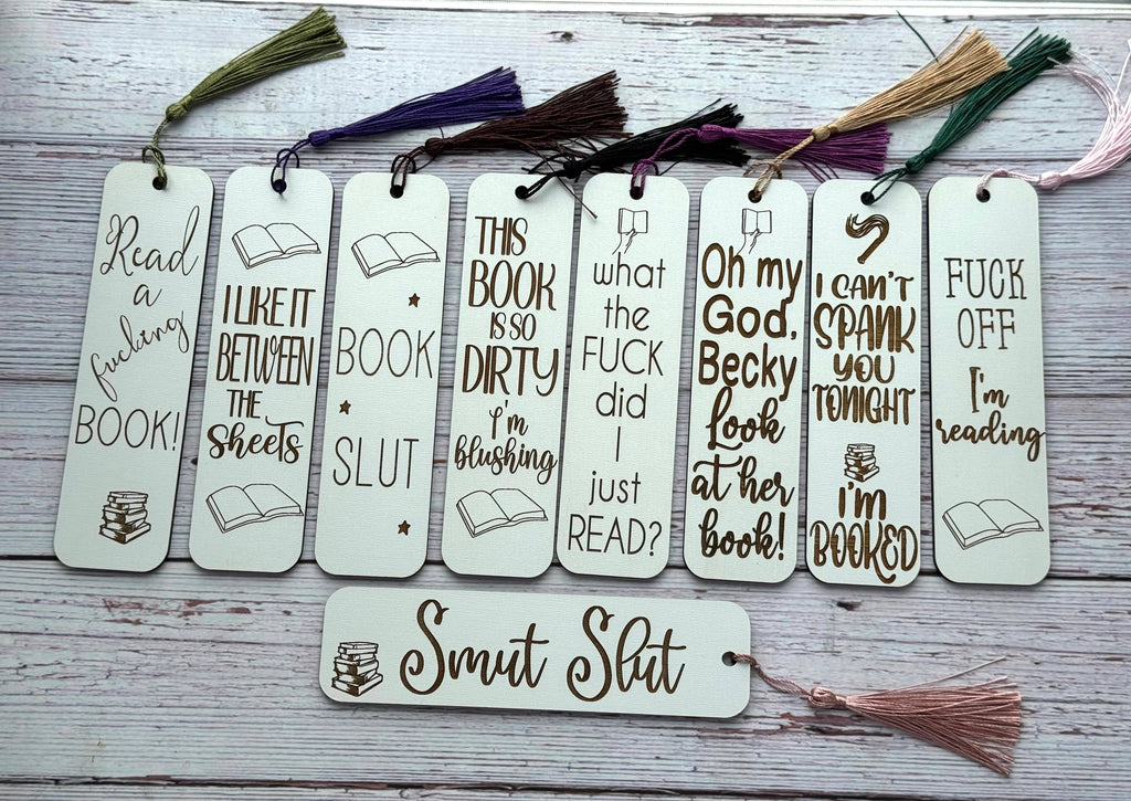 Engraved Adult-Themed Bookmarks – 1/8” White MDF | Spicy Lit: Smut slut