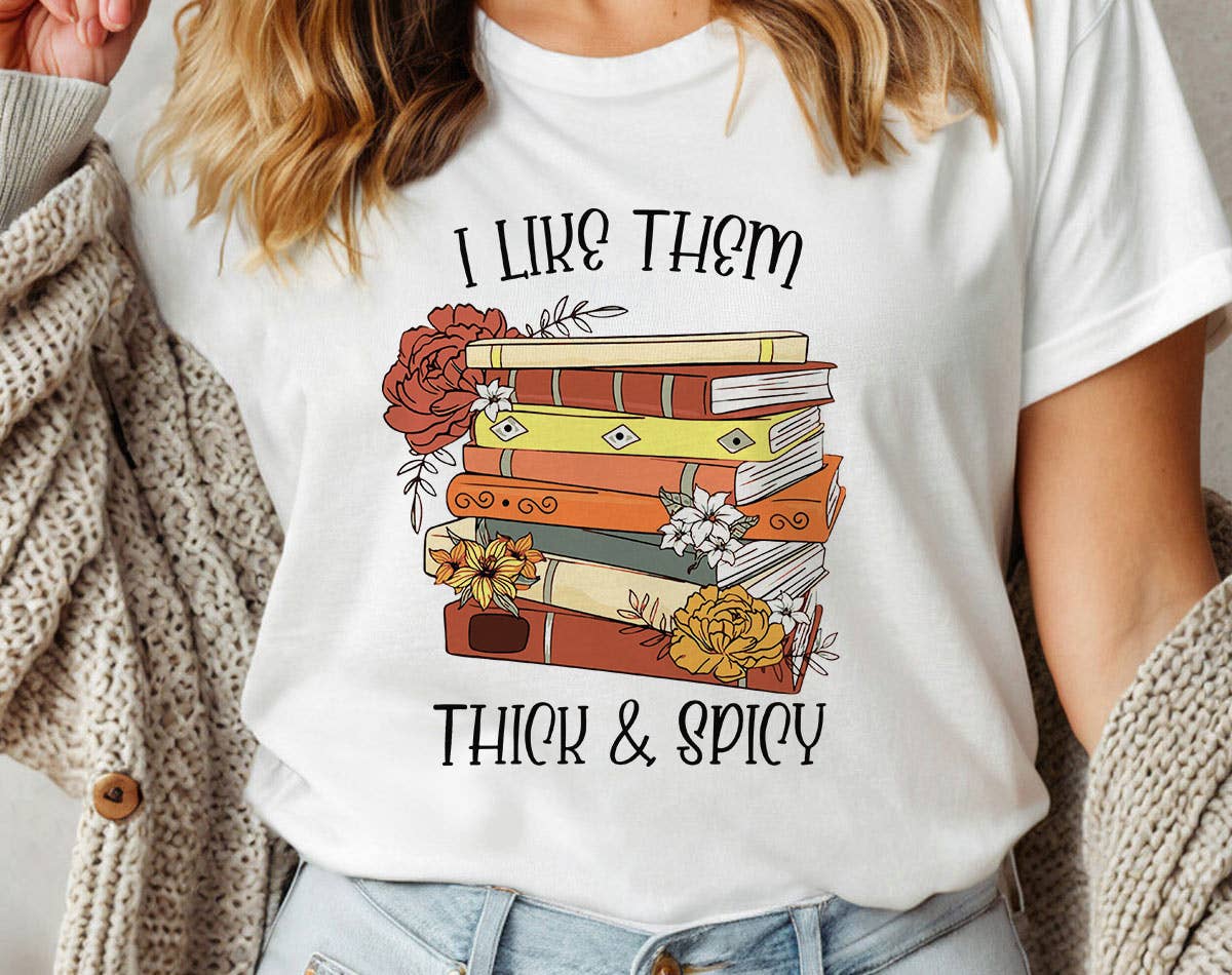 I Like Them Thick & Spicy - Romance Book Graphic Shirt: Prism Peach / SM