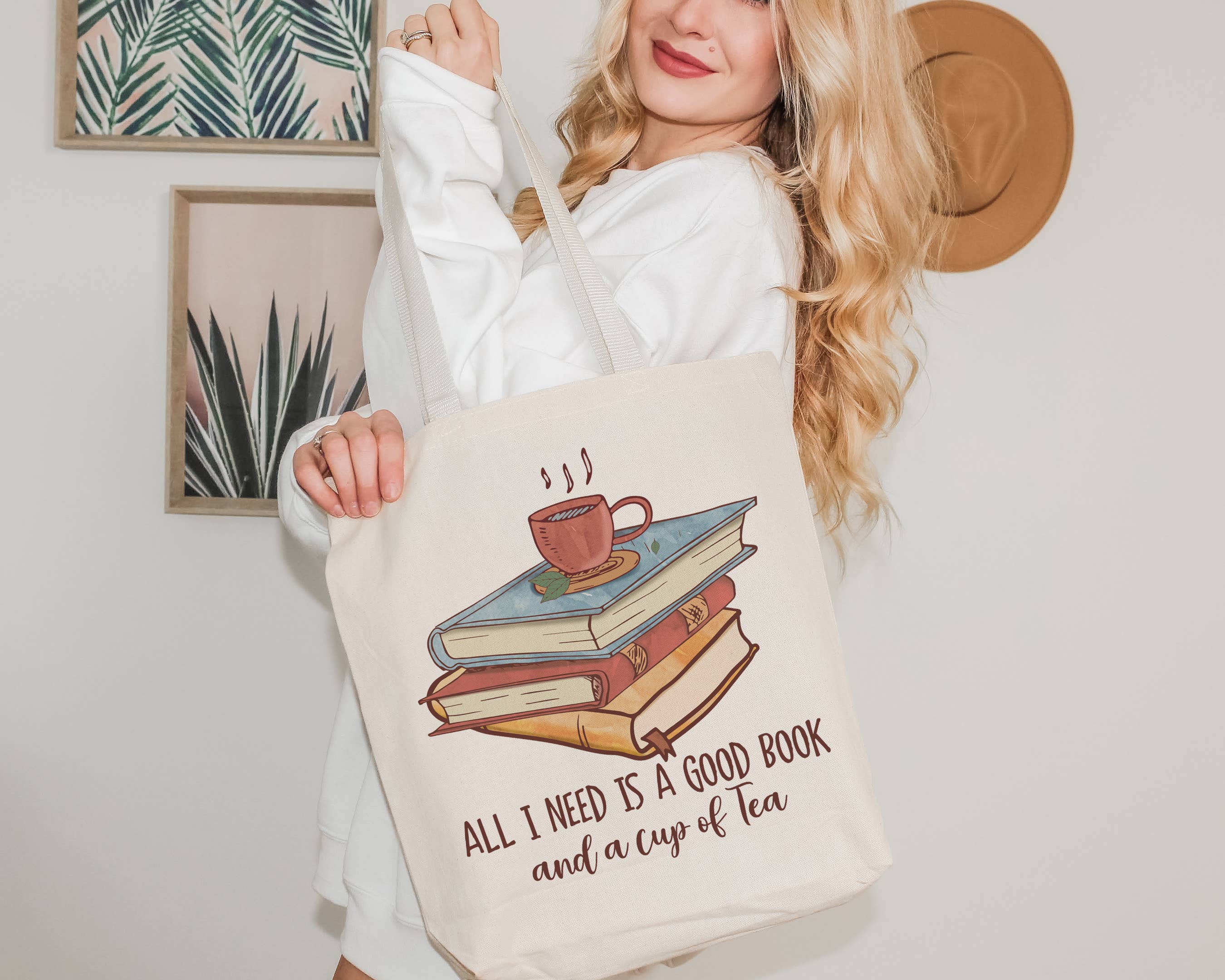 Good Book And A Cup Of Tea Tote Bag: Natural