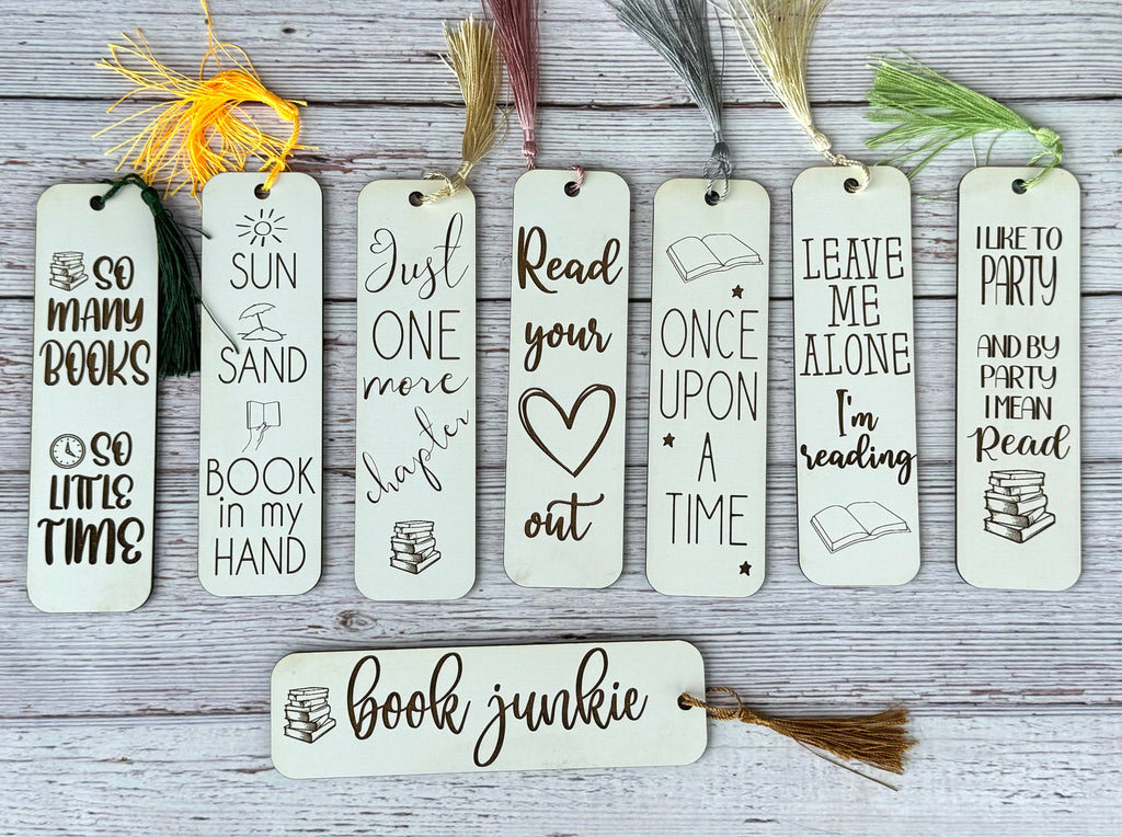 Set of 8 Wood Engraved Bookmarks 