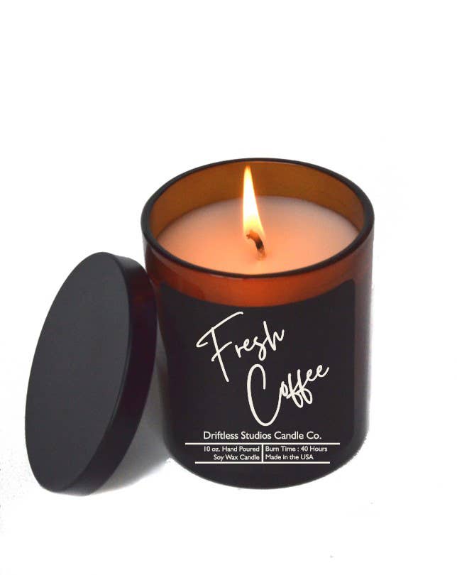 Fresh Coffee Soy Candles -10oz Candle Jar + Lid Black Label